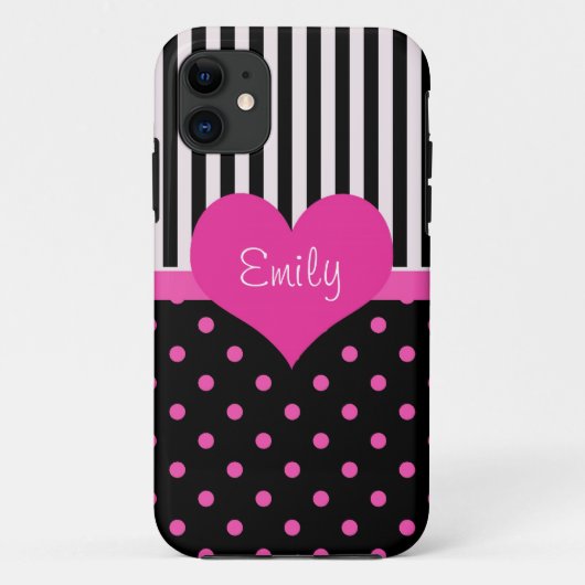 名前入りのかわいいピンクのドット Case-Mate iPhoneケース (裏面)