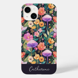 名前入りのかわいいモダンな野の花とキノコのデザイン Case-Mate iPhone 14ケース