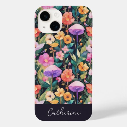 名前入りのかわいいモダンな野の花とキノコのデザイン Case-Mate iPhoneケース (裏面)