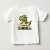 名前入りのかわいい恐竜デザイン ベビーTシャツ (正面)