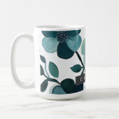 名前入りのエレガントなブルーアクア フラワービネ コーヒーマグカップ (左)