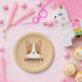 名前入りのカワイイコーギー犬 ペーパープレート (パーティー)