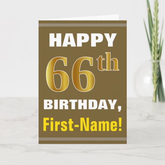 名前入りのカード付き　ゴールド風の66歳誕生日おめでとう カード (正面)