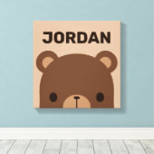 名前入りのキュートな小さな茶色のクマ キャンバスプリント (インサイチュ (ウッドフロア))