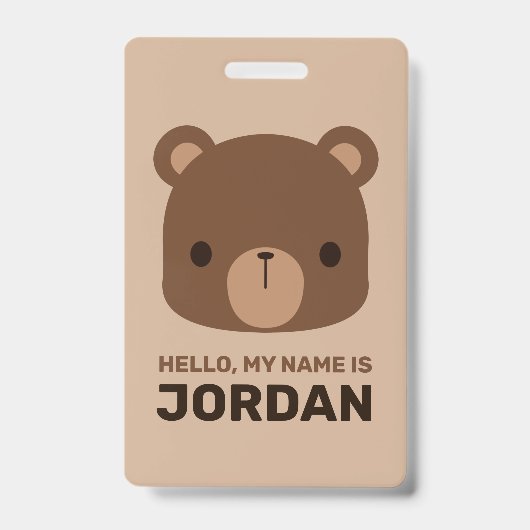 名前入りのキュートな茶色のクマ バッジ (正面)