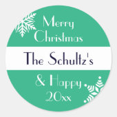 名前入りのクリスマススノーフレーク ラウンドシール (正面)