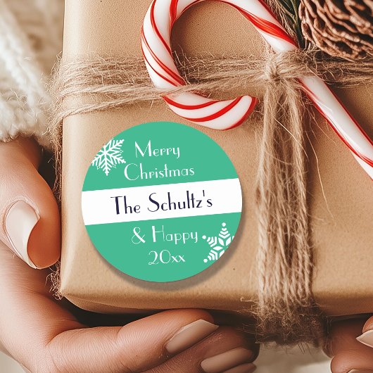 名前入りのクリスマススノーフレーク ラウンドシール
