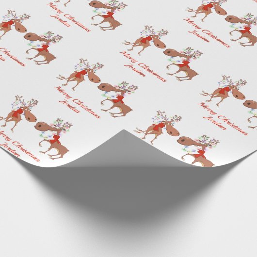 名前入りのクリスマスプレゼント用のユーモアあふれるトナカイ ラッピングペーパー (角)
