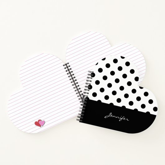 名前入りのクールなレトロ黒と白の水玉模様 ノートブック (内部)