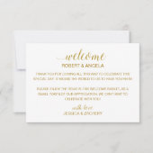 名前入りのゴールドウェディングウェルカムギフトバッグバスケット (正面)