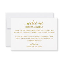 名前入りのゴールドウェディングウェルカムギフトバッグバスケット