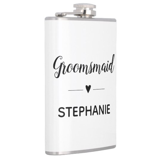 名前入りのスクリプト結婚式のためのミニマリストのブライズメイド フラスク (右)