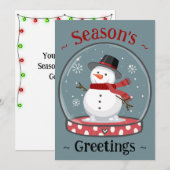 名前入りのスノーグローブ　雪だるま　ホリデー　フラットカード シーズンカード (正面/裏面)