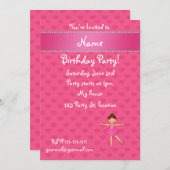 名前入りのバレリーナ ピンクのハート 招待状 (正面/裏面)