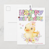 名前入りのピンクのゴムのあひるの1歳の誕生日カード ポストカード (正面/裏面)