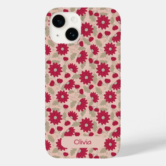 名前入りのピンクのデイジー iPhoneケース Case-Mate iPhoneケース (裏面)