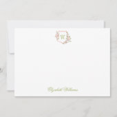 名前入りのピンクの花柄の赤ちゃんステーショナリー サンキューカード (正面)