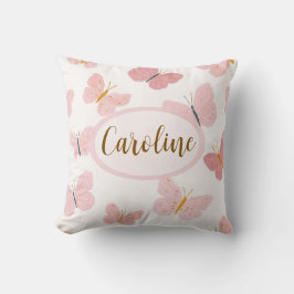 名前入りのピンクの蝶のクッション クッション