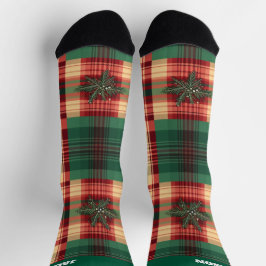 名前入りのフェスティブなチェック柄クリスマスソックス ソックス