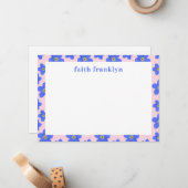 名前入りのプレッピーな水彩花柄ステーショナリー ノートカード (正面/裏面インサイチュ)