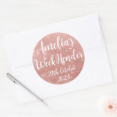 名前入りのローズゴールドグリッター効果ステッカー。 ラウンドシール (封筒)