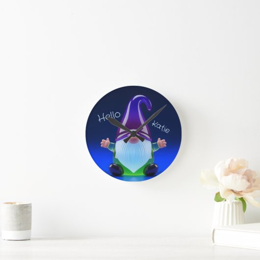 名前入りの半透明ガラスの小人フィギュア ラウンド壁時計 (ホーム)
