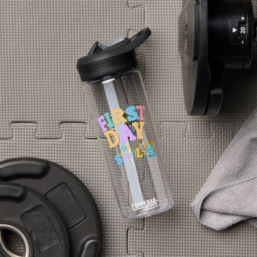 名前入りの学校用水筒（初日の学校） ウォーターボトル (ジム (回転後))