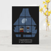 名前入りの本とワインの退職お祝いカード カード (黄色い花)