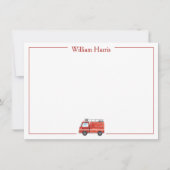 名前入りの消防車の文房具、男子 赤 サンキューカード (正面)