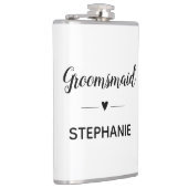 名前入りの結婚式用スクリプトが付いたミニマリストのブライズメイド フラスク (右)