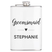 名前入りの結婚式用スクリプトが付いたミニマリストのブライズメイド フラスク (正面)