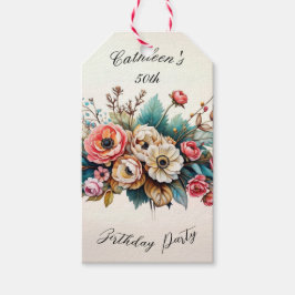 名前入りの花のデザインの誕生日パーティーギフトタグ ギフトタグ