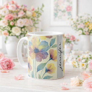 名前入りの花のデザイン_ ブライダルシャワー コーヒーマグカップ