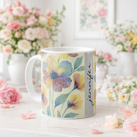 名前入りの花のデザイン_ ブライダルシャワー コーヒーマグカップ