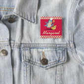 名前入りの記章を調理しているヴィンテージのスタイルのブルーバードのシェフ 缶バッジ (インサイチュ)