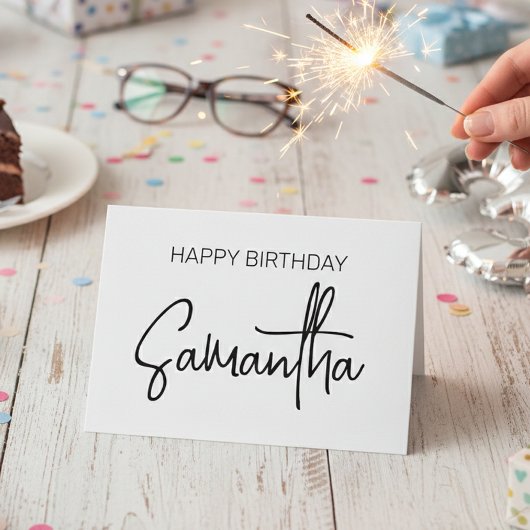 名前入りの誕生日モノグラム カリグラフィー カード