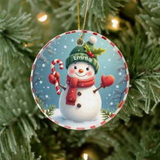 名前入りの雪だるまクリスマスアクリルオーナメント セラミックオーナメント