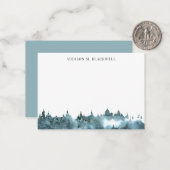 名前入りの青緑水彩山のメモカード ノートカード (正面/裏面インサイチュ)