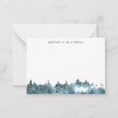 名前入りの青緑水彩山のメモカード ノートカード (正面)