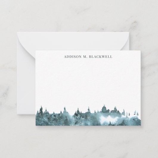 名前入りの青緑水彩山ノートカード ノートカード (正面)