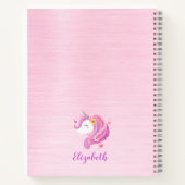 名前入りの魔法のピンクのきらきらユニコーンの顔 ノートブック (裏面)