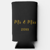 名前入りの黒に黄色のMr & Mrs スリム缶クーラー (正面)