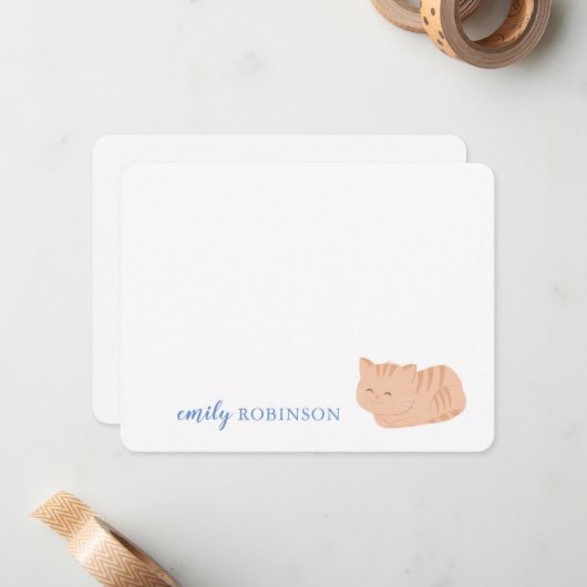 名前入りの かわいい トラ猫 便箋 ノートカード (正面/裏面インサイチュ)
