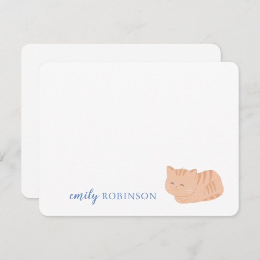 名前入りの かわいい トラ猫 便箋 ノートカード (正面/裏面)