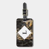 名前入りの ブラック&ゴールド マーブル ラゲッジタグ (正面縦)