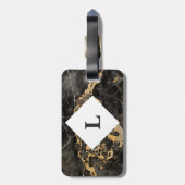 名前入りの ブラック&ゴールド マーブル ラゲッジタグ (裏面縦)