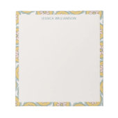 名前入りイエローフラワー パステルボーダー ノートパッド (正面)