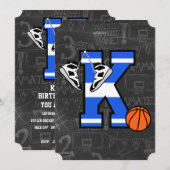 名前入りイニシャルバスケットボールレター k 招待状 (正面/裏面)