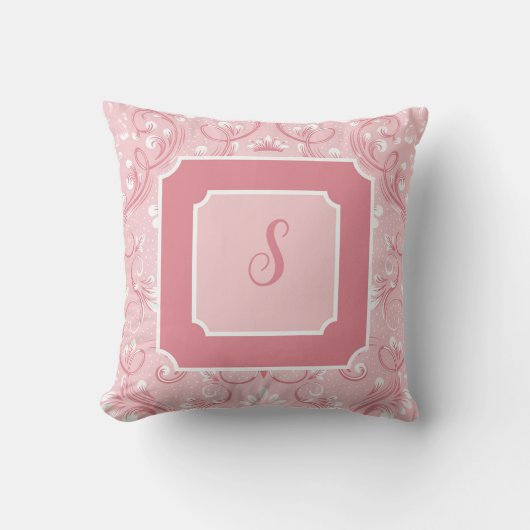 名前入りイニシャルピンクスクエアスロー枕 クッション (正面)