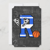 名前入りイニシャル バスケットボール文字 R 招待状 (正面)